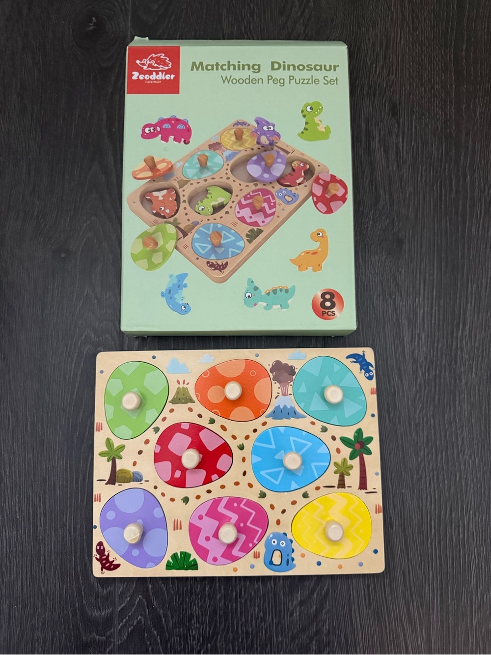 Matching Dinosaur Wooden Peg Puzzle - Multicolor